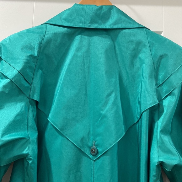 Vintage British Mist Trench Rain Coat Teal Green Long Jacket Size 3/4 petite EUC - Picture 14 of 16